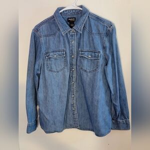 Classic Western Blue Denim Snap Up Shirt Size Large